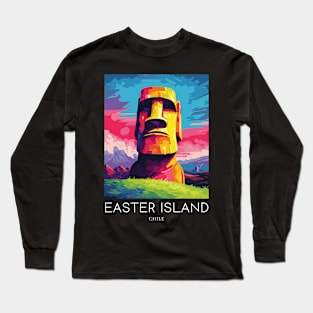 A Pop Art Travel Print of Easter Island - Chile Long Sleeve T-Shirt